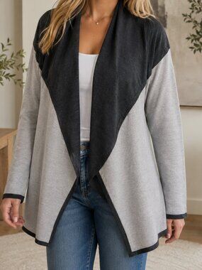 BNCI By Blanc Noir Wool Blend Open Front Hoodie Sweater Cardigan Gray Size S